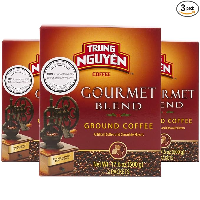 Trung Nguyen — Gourmet Blend — Roasted Ground Coffee Blend — Strong and Bold — Robusta Arabica Excelsa &amp Catimor — Notes of Chocolate Spices &amp Fruit — Vietnamese Coffee 17.6oz (Pack of 3)
