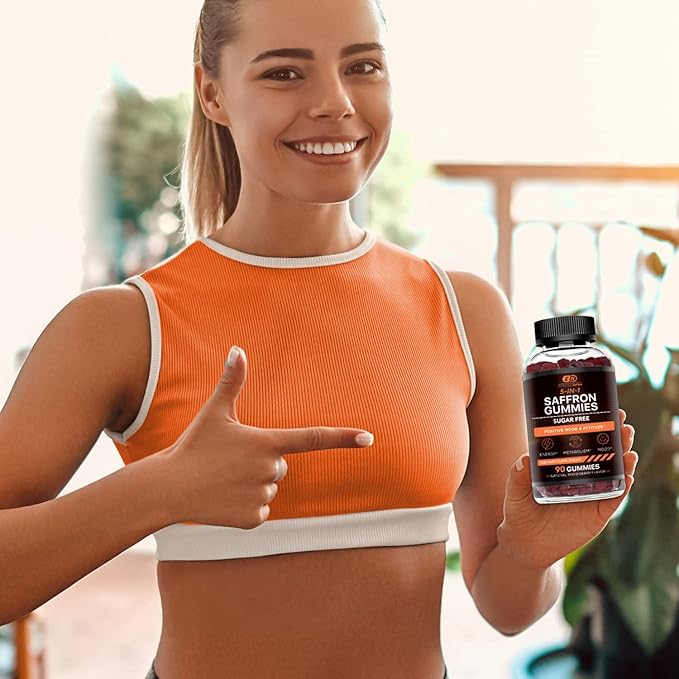 Effective Nutra Saffron Gummies for Adults 88.5mg - Mood Support &amp Stress Relief with GABA Passion Flower - 5-in-1 Formula - Sugar-Free Vegan Non-GMO Made in USA - 90 Count (45-Day Supply)