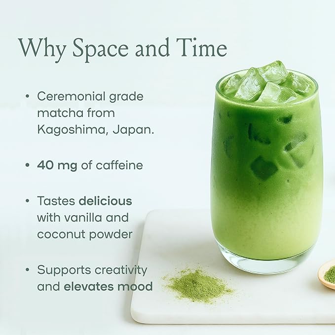SPACE AND TIME Create - Mushroom Matcha Tea - 20 Cups of Creativity Energy &amp Enhanced Mood - Organic Matcha Powder with Lions Mane L-Theanine &amp Saffron