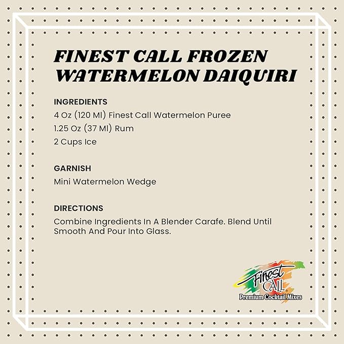 Finest Call Premium Watermelon Fruit Puree Drink Mix 1 Liter Bottle (33.8 Fl Oz) Pack of 6