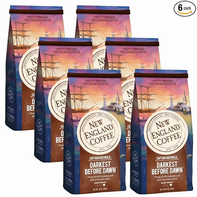 New England Coffee Ground Coffee Darkest Before Dawn Dark Roast 10oz Bag (Pack of 6)