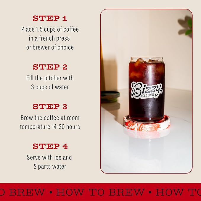 Bizzy Organic Cold Brew Coffee | Smooth &amp Sweet Blend | Coarse Ground Coffee | Medium Roast | Micro Sifted | Specialty Grade | 100% Arabica | 2 LB
