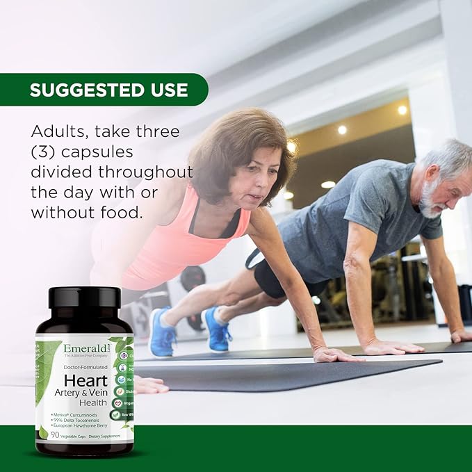 Emerald Labs Heart Artery &amp Vein Health - Heart Health Support with Hawthorn Berry Meriva Turmeric Vitamin K2 as Vital Delta MK-7 &amp More - Gluten-Free - 90 Vegetable Capsules (30-Day Supply