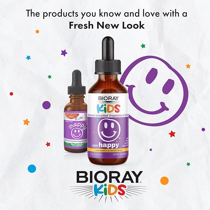 BIORAY Kids NDF Happy Peach - 2 fl oz - Removes Unwanted Organisms That Can Trigger Irritability - 1-2 Month Supply