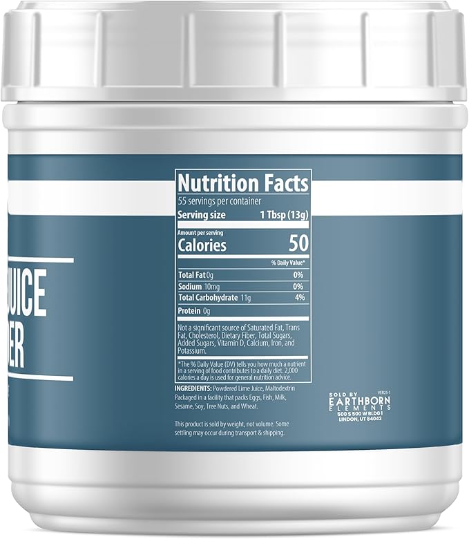 Earthborn Elements Lime Juice Powder 1.6 lb Pure &amp Natural Delicious Sour Flavor (Pack of 2)
