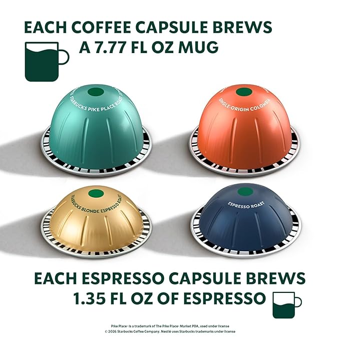 Starbucks by Nespresso Vertuo Favorite Variety Pack Coffee &amp Espresso 40-count Coffee and Espresso Pods Brews 7.8 oz and 1.35 oz.