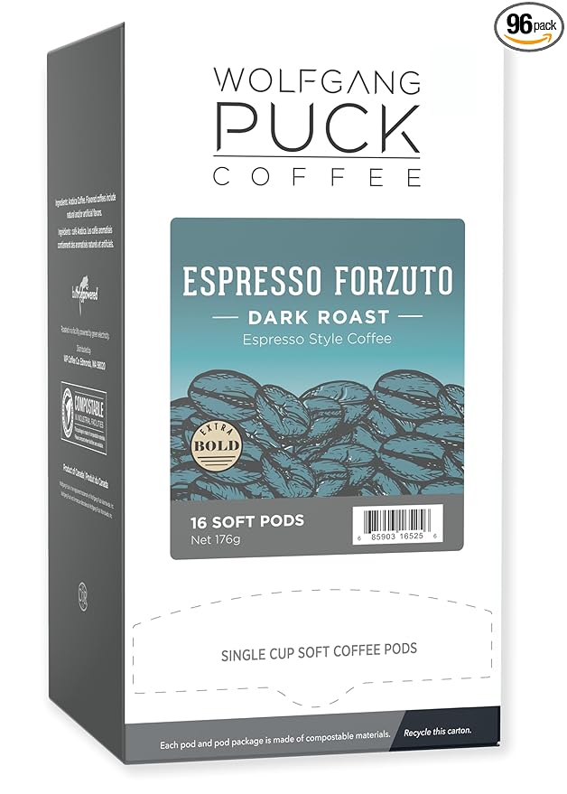 Wolfgang Puck Coffee Forzuto 12 Gram Soft Pods 16 Count (Pack of 6)
