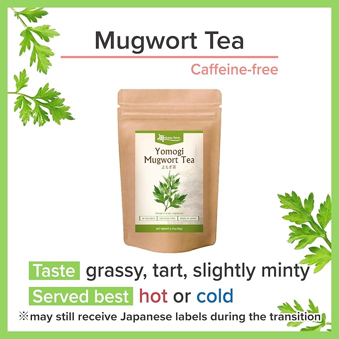 Onkatsu Farm Japanese Mugwort Premium Tea Bags Tart Herbaceous Flavor Hot or Iced Caffeine Free 30 Total Tea Bags