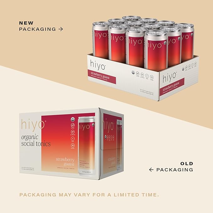 Hiyo Organic Social Tonic - Strawberry Guava 12 Pack - N.A. Functional Seltzer Sparkling Water Crafted with Organic Adaptogens Nootropics &amp Botanicals