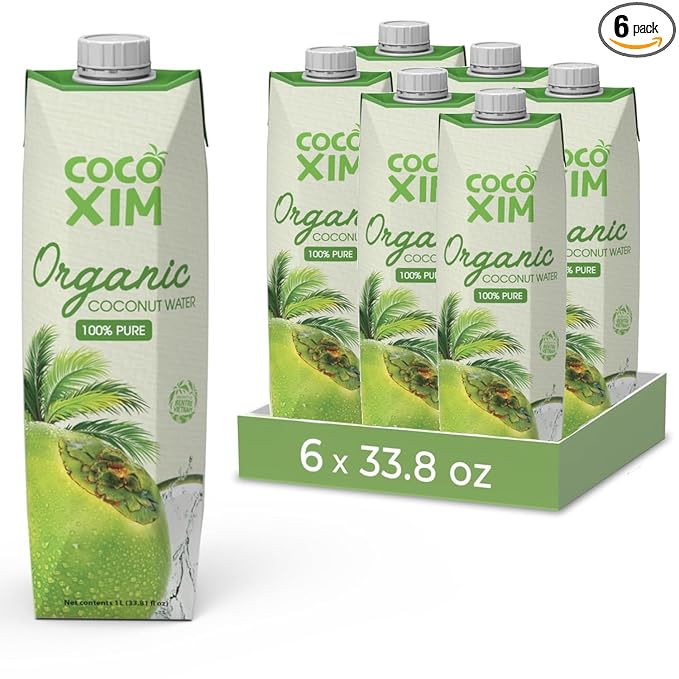 COCOXIM Ready to Drink Organic Coconut Water - 33.8 oz (Pack of 6)| Zero Added Sugar| Natural &amp Fresh with Electrolytes &amp Nutrients