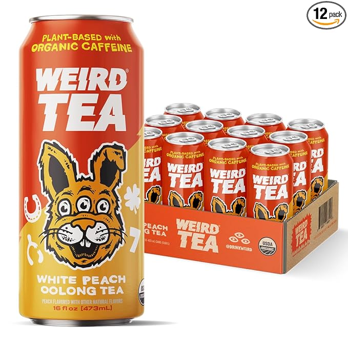 Drink Weird Organic White Peach Oolong Tea – 16oz Cans 160mg Organic Caffeine Pack of 12 – A Refreshing Energy Drink Alternative