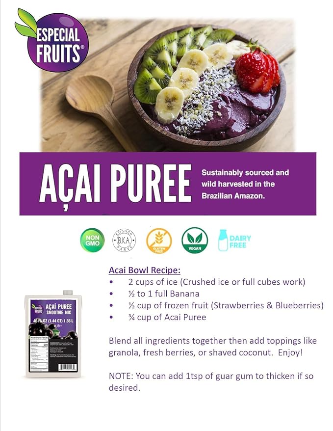 Especial Fruits (Previously Zola) Brazilian Super-fruit Acai Berry Puree for Smoothies Bowls and More (6)