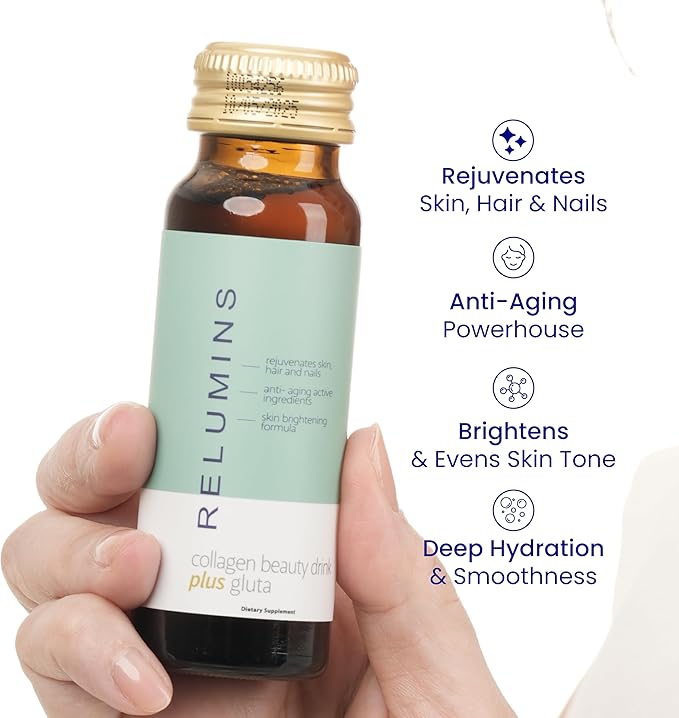 Relumins World's Most Advanced Collagen Drink - 10000mg w/Glutathione &amp Antioxidants | USA's No.1 Liquid Collagen Anti-Aging Spring Glow Essentials | Apple Flavor | Made in USA - 30 Bottles