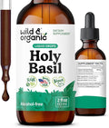 Wild &amp Organic Holy Basil Leaf Tincture - Relaxation Calmness Mood Support - Tulsi Holy Basil Supplement - Vegan Sugar &amp Alcohol-Free Herb Extract Drops - 2 fl oz
