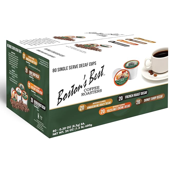 Boston’s Best - Decaf Assortment Flavored Coffee Blends Dessert Gourmet Compatible with Keurig Coffee Maker 1 Count (80 Single Serve Medium Roast Cups)