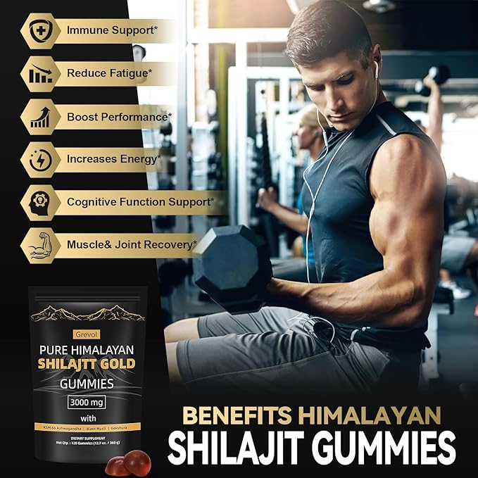 Himalayan Shilajit Gummies with Ashwagandha Fulvic Acid &amp 85+ Trace Minerals - No Added Sugar - Individually Wrapped - 120 Gummy