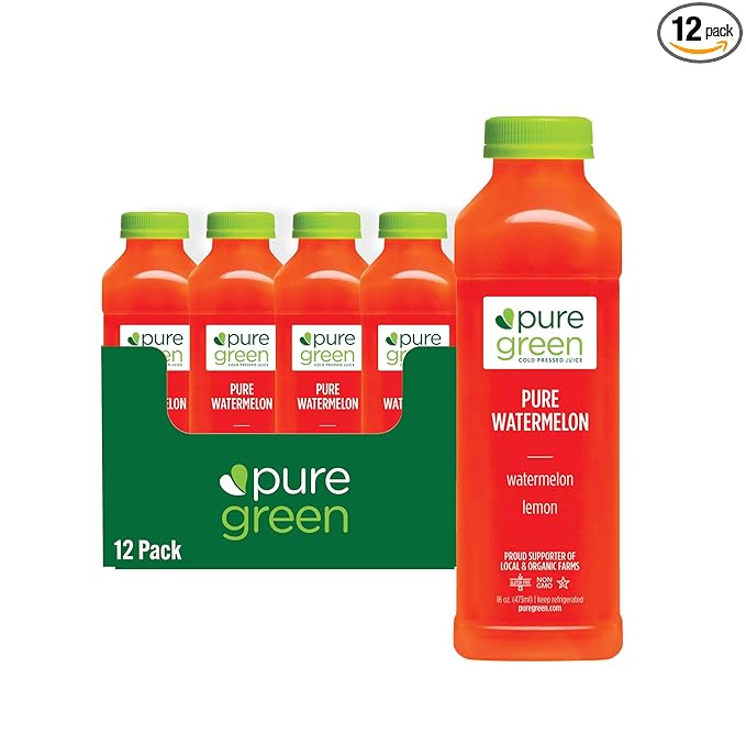Pure Green Cold Pressed Juice - Pure Watermelon - Fresh Functional Blend with Watermelon and Lemon - Natural Gluten Free Non-GMO No Artificial Colors or Flavors - Made from Real Fruits &amp Veggie