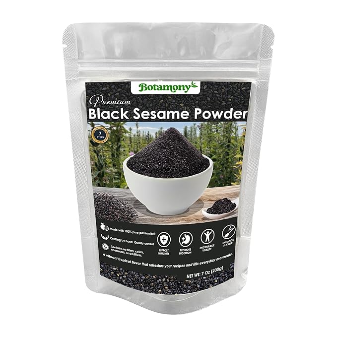 BOTAMONY Black Sesame Powder 12.3oz Vegan Gluten-Free Non-GMO Plant Protein &amp Fiber Rich Minerals Nutty Flavor Finely Ground Roasted Seeds for Smoothies Baking Recipes