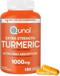 Qunol Turmeric Curcumin Supplement 1000mg with Ultra High Absorption for Joint Support Extra Strength Capsules 150 Count