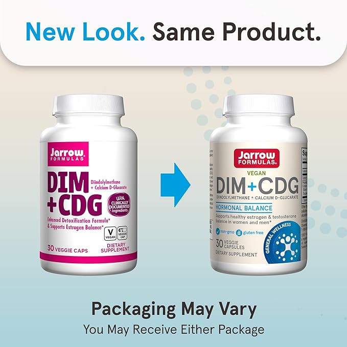 Jarrow Formulas - DIM + CDG Veggie Capsules - - DIM &amp CDG Supplement - for Hormone Balance - Non-GMO - Gluten Free30 Count (Pack of 2)