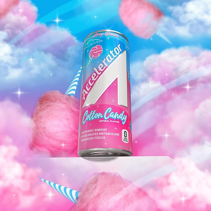Accelerator Active Energy Drink Sugar Free Zero Carbs – Variety Pack &amp Cotton Candy 12oz Can (12 Pack Each) with 200mg Natural Caffeine Ashwagandha CoQ10 &amp Green Tea for Focus &amp Energy