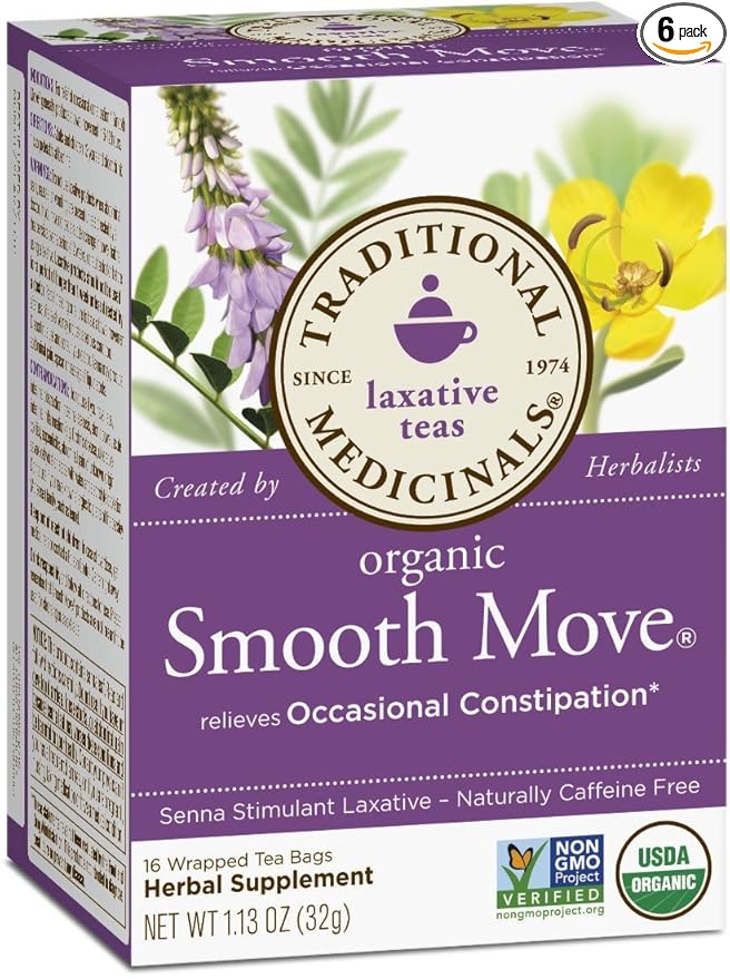 Traditional Medicinals Smooth Move with Senna Herbal Tea (Pack of 6) - 96 Tea Bags Total