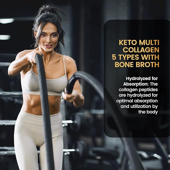 Keto Multi Collagen Peptides 16.2 oz - Bone Broth Protein Powder with 5 Types Hydrolyzed Collagen MCT Oil &amp Biotin for Skin Joints Hair &amp Nails Unflavored Collagen Powder