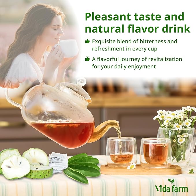 VIDA FARM Soursop Tea Bags 155 Count 100% Natural Pure Soursop Leaves Decaffeinated Vegan Gluten-Free
