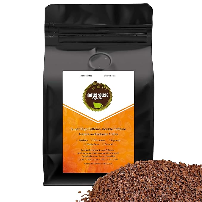 Super High Caffeine | Double Caffeine | Organic | Strong Robusta | Fresh Roasted | Ground | 12oz 1-Pack
