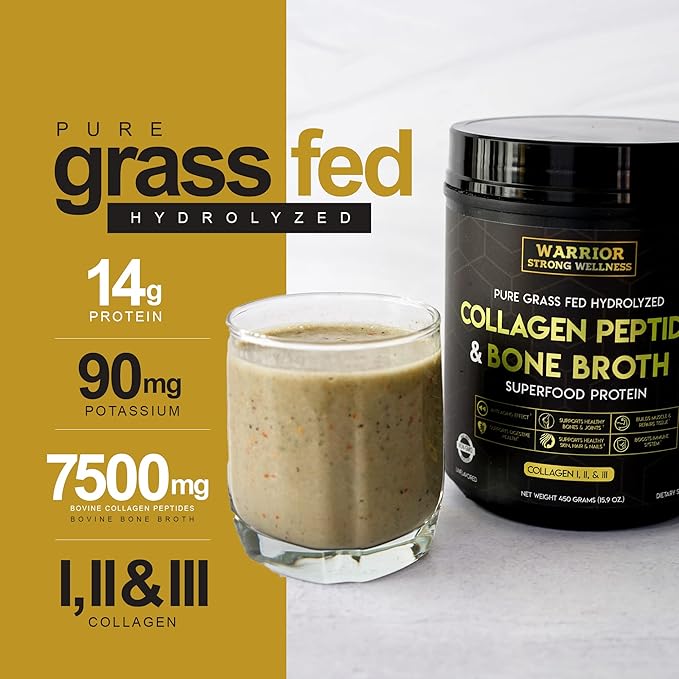 Premium Collagen Peptides Bone Broth Powder: Grass Fed Hydrolyzed Collagen Boost for Healthy Skin Nails Hair Joints Muscles Bones Digestion Keto Friendly Unflavored