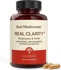 Real Mushrooms RealClarity Capsules – Lion’s Mane KSM-66 Ashwagandha Rhodiola &amp Bacopa – Mental Sharpness Alertness. &amp Adaptogenic Support – Vegan Non-GMO – 60 Count Mushroom Supplement