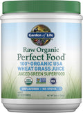 Garden of Life Raw Organic Perfect Food 100% Organic USA Wheat Grass Juice - Juiced Green Superfood Greens Powder 60 Servings - Stevia-Free Non-GMO Vegan Gluten Free Whole Food Dietary Supplement