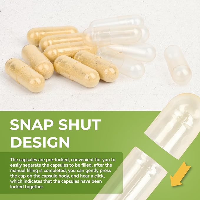 Size 000 Empty Vegetarian Capsules (1000 Count) Vegan Clear Fillable Veggie Pill Capsules for DIY Supplement Filling