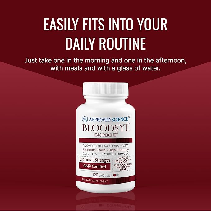 Approved Science Bloodsyl - Supports Blood Flow - Hawthorn Berry Magnesium BioPerine - Vegan - 180 Capsules - Pack of 1
