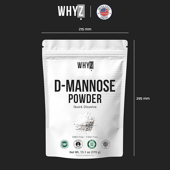 D-Mannose Powder Quick Dissolve Pure Premium Mannose Supplement Essential Powder for Supports Urinary Tract and Bladder Quick Water Soluble Formula for Drinks and Smoothies Vegan Zero-Additives 370g