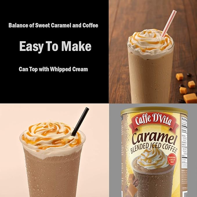 Caffe D'Vita Caramel Blended Ice Coffee - Caramel Frappe Mix Gluten Free No Cholesterol No Hydrogenated Oils No Trans Fat - 3 Lb Can