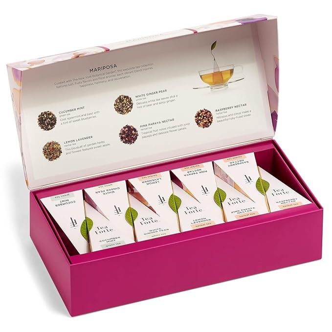 Tea Forte Premium Petite Presentation Box Gift Set Sampler 10 Count 2 of Each Blend Individually Wrapped Handcrafted Pyramid Infuser Bags Mariposa Tea