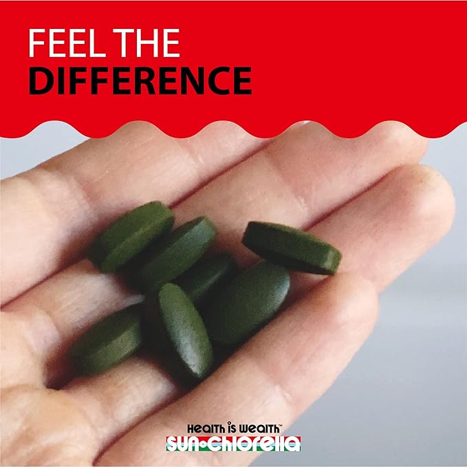 Sun Chlorella 500mg Whole Body Wellness Green Algae Superfood Supplement - Immune Defense Gut Health Natural Purification Energy Boost - Chlorophyll B12 Iron Protein - Non-GMO - 120 Tablets