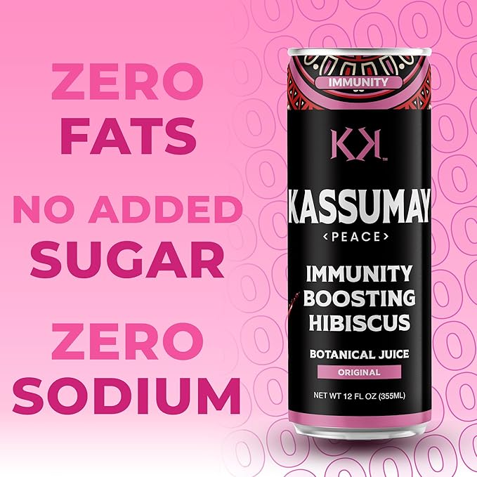 Kassumay Hibiscus Botanical Juice – Premium Plant-Based Wellness Beverage | Immune Support | Antioxidant-Rich | All-Natural | No Added Sugar| 12 Pack – 12 fl oz cans
