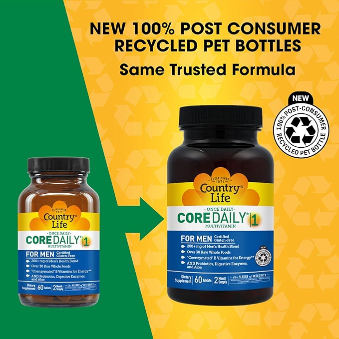 Country Life Core Daily-1 for Men - Multivitamin with Probiotics Saw Palmetto Pumpkin Seed Extract and Coenzymated B Vitamins - Gluten-Free and Vegetarian - 60 Tablets