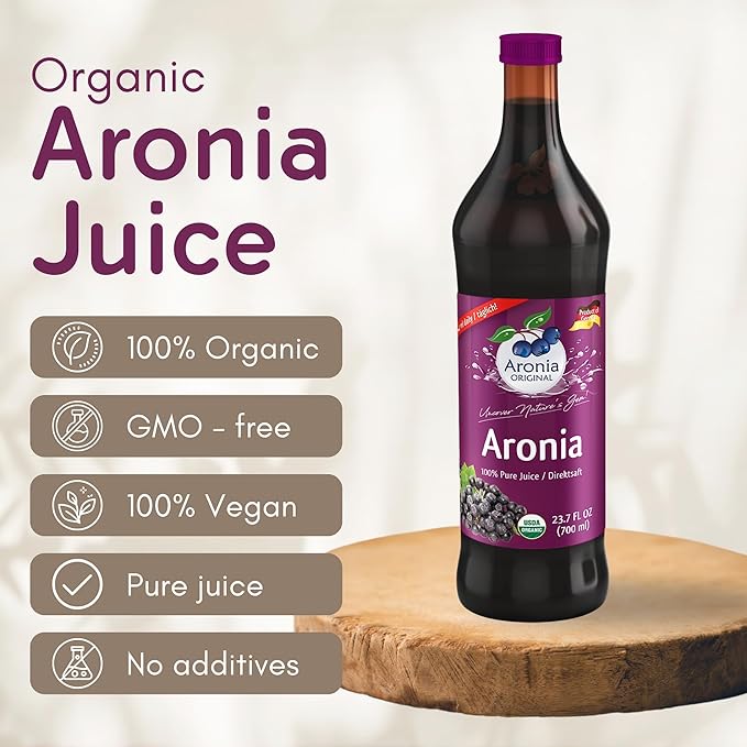 Aronia Original Organic Aronia Berry Juice 23.7 Fl Oz - 100% Pure Chokeberry Juice Not from Concentrate Amber Glass Bottle - No Additives Vegan &amp Non-GMO