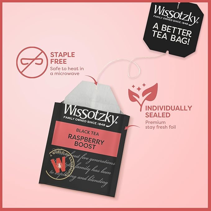 Wissotzky Raspberry Boost Black Tea (6 Pack - 120 Tea Bags) | Bold Berry Tea | Antioxidant Rich | Fruity Black Tea Bags