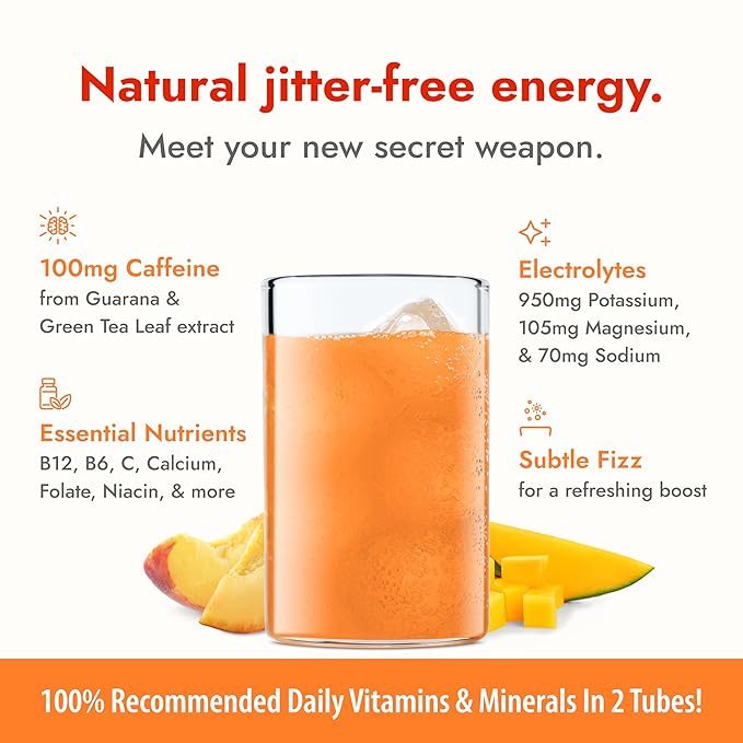 Zipfizz Daily Energy Drink Powder Peach Mango 20 Pack | 3-in-1 Sustained Energy Rapid Hydration and Essential Vitamins | Sugar-Free | Electrolyte Powder | Contains Vitamin B-12 &amp Antioxidants