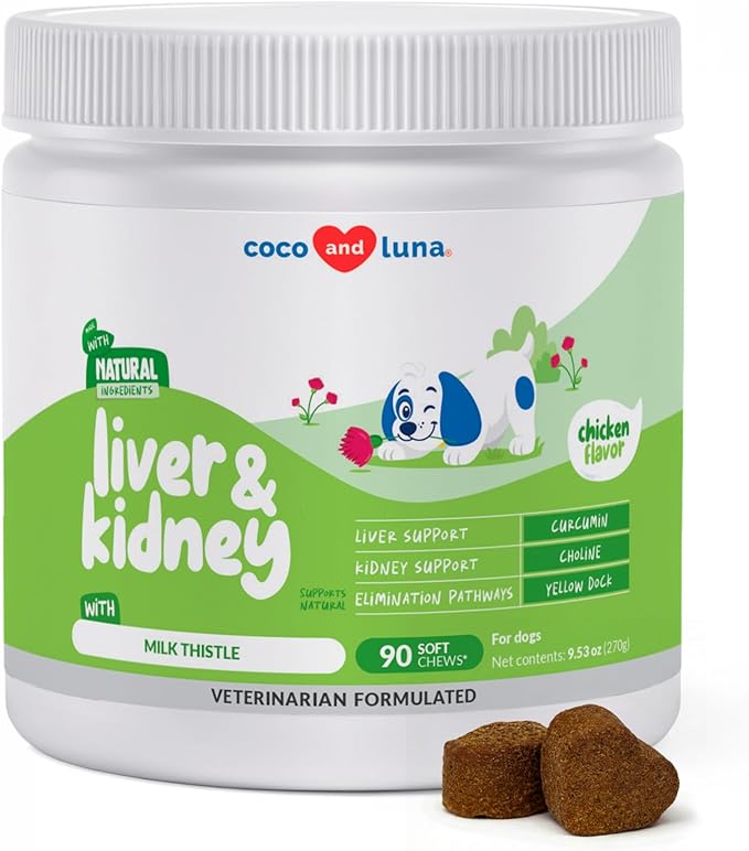 Milk Thistle for Dogs - 90 Soft Chews - Liver and Kidney Support - Hepatic Support with EPA &amp DHA - Detox - Liver Supplement for Dogs with Choline and L-Arginine.