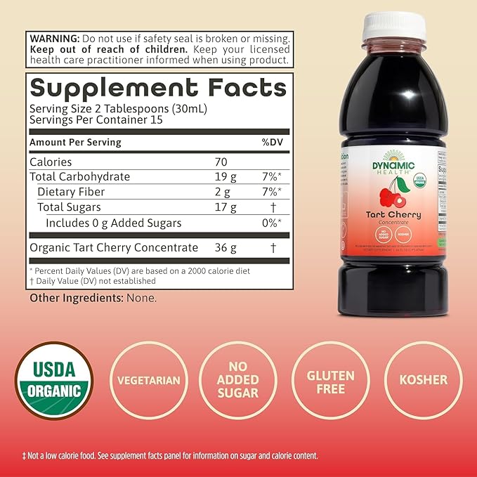 Dynamic Health Organic Tart Cherry and KAL Calming Magnesium Powder - Unsweetened 100% Juice Concentrate and Lemon Lime Flavor Magnesium Supplement - 16 Servings 16oz and 40 Servings 9.5 OZ