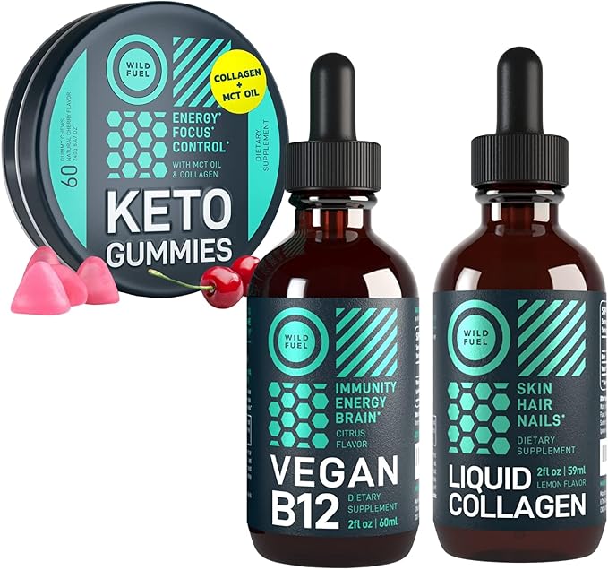 WILD FUEL Liquid B12 Keto Gummies and Liquid Collagen with Biotin Bundle