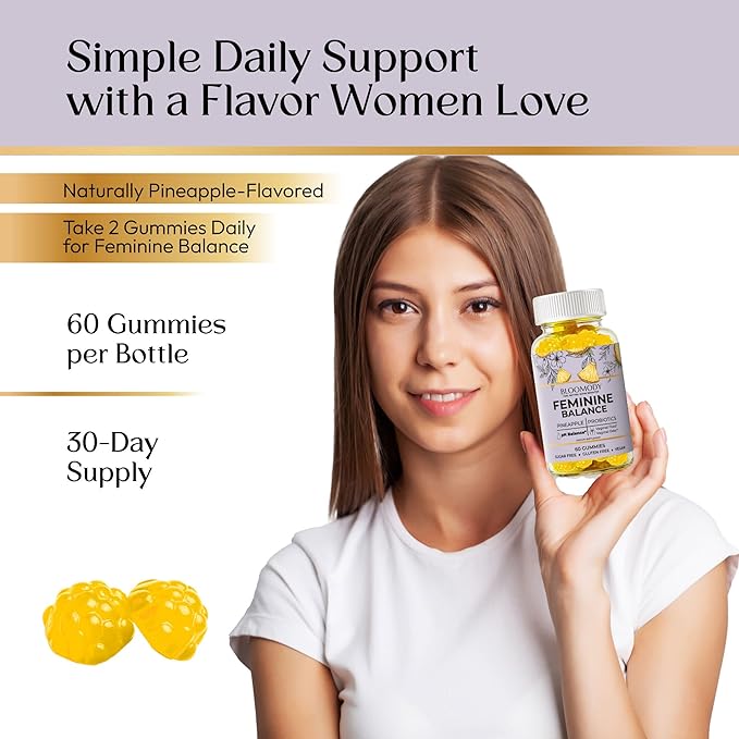 Probiotic Feminine Balance Gummies for Women - pH Balance &amp Vaginal Health Supplement with Cranberry Vitamin C - Natural Pineapple pH Balancing Gummy for Healthy Odor Hygiene Support