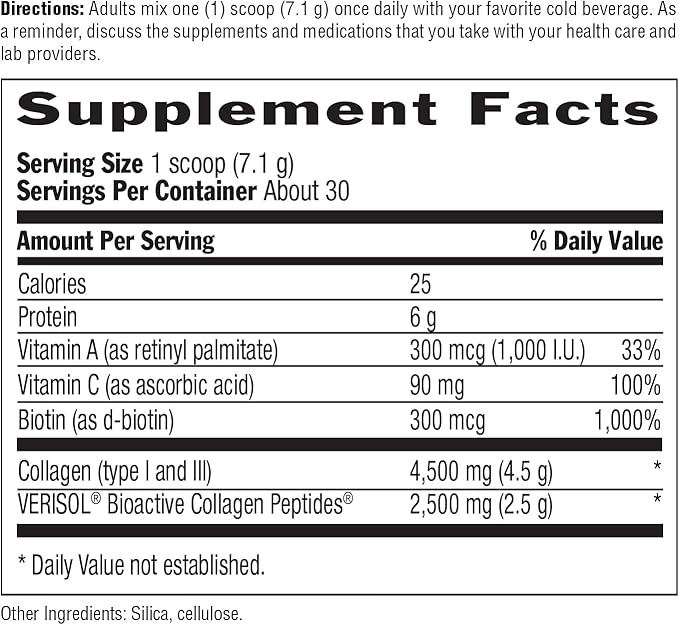 Country Life Maxi-Collagen 7000 Powder - Verisol Bioactive Collagen Peptides Vitamin C A &amp Biotin 4500 mg Types I &amp III Grass-Fed Collagen - Supports Skin Hair Nails &amp Joint Health