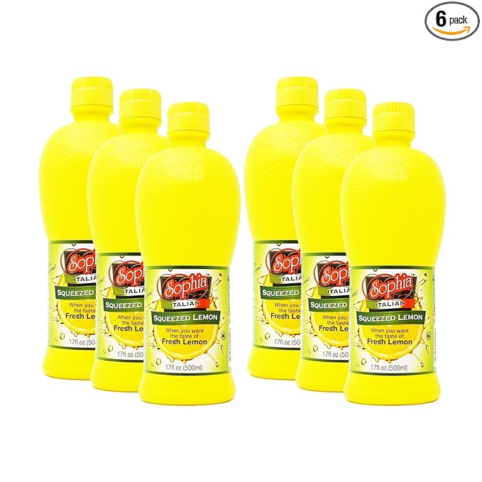 Sophia Italian Lemon Juice from Sicily - 17oz (6-pack) | Real Sicilian Lemon Juice for Cooking &amp Lemonade | Bottled Juice from Fresh Lemons | Made in Italy | For Drinks Marinades &amp More