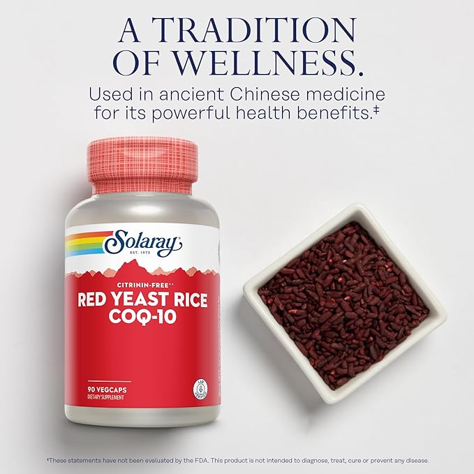 SOLARAY Red Yeast Rice Plus CoQ-10 &amp No-Flush Niacin Vitamin B-3 Healthy Heart &amp Cardiovascular Support Non-Irradiated &amp Citrinin Free 60 Day Money Back Guarantee 90 Servings 90 VegCa